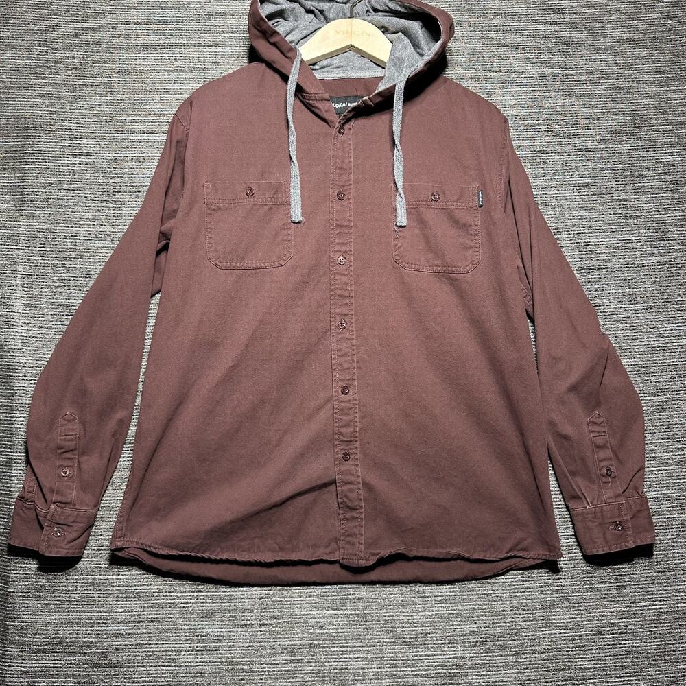 Molokai Shacket Men's Large Brown Long Sleeve Button Up Hooded Pockets